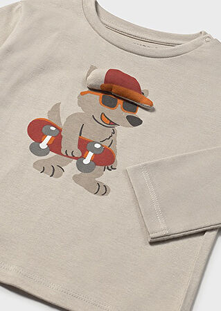 Mayoral Bej Erkek Bebek Uzun Kollu Baskılı T-shirt 2070