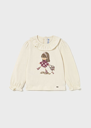Mayoral Krem Kız Bebek Fırfır Yakalı Uzun kollu T-shirt 2076