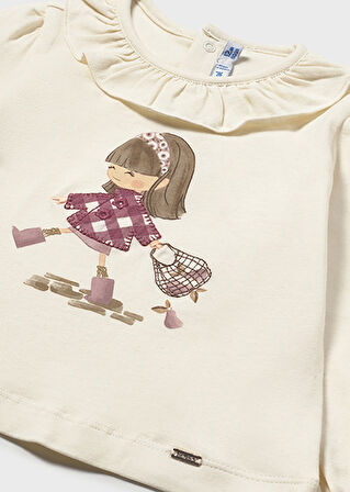Mayoral Krem Kız Bebek Fırfır Yakalı Uzun kollu T-shirt 2076