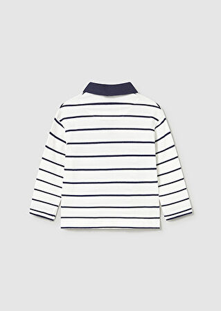 Mayoral Lacivert Çizgili Erkek Bebek Polo Yaka Uzun Kollu Tişört 2103