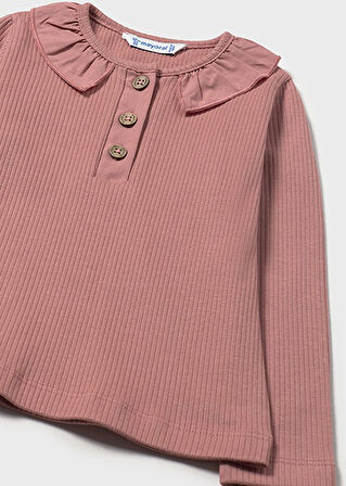 Mayoral Pembe Fırfırlı Yaka Nervürlü Polo Tişört 2112