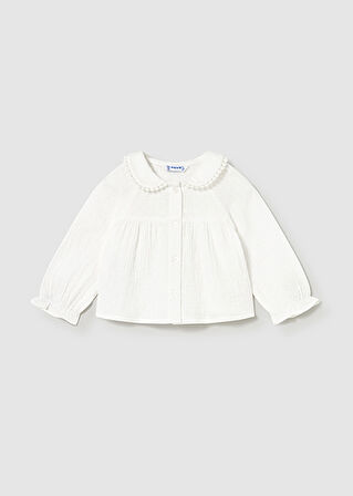 Mayoral Krem Fırfırlı Yaka Kız Bebek Bluz 2114