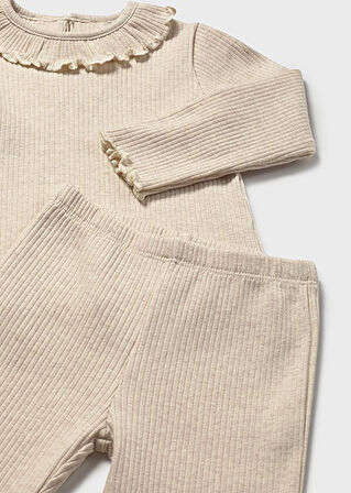 Mayoral Bej Kız Bebek 3 Parça Yelekli Takım 2593