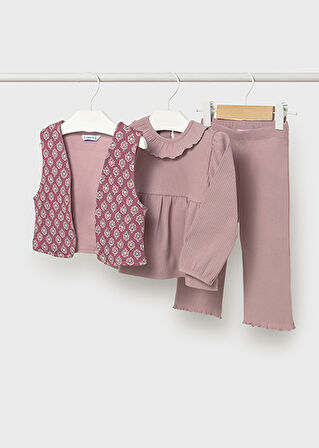 Mayoral Pembe Kız Bebek 3 Parça Yelekli Takım 2593