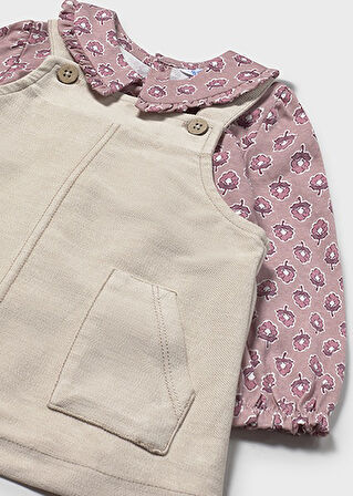 Mayoral Bej Kız Bebek Salopet Elbise ve Bluz Takım 2926