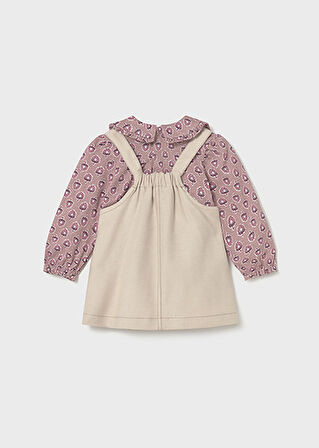 Mayoral Bej Kız Bebek Salopet Elbise ve Bluz Takım 2926