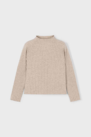 Kız Çocuk Fitilli Balıkçı Yaka Triko Kazak - Bej | 10 Yaş