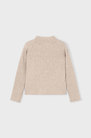 Kız Çocuk Fitilli Balıkçı Yaka Triko Kazak - Bej | 10 Yaş