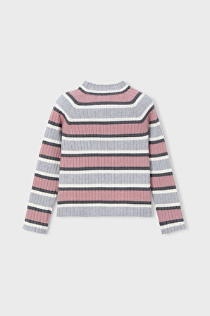 Kız Çocuk Dar Kalıp Yarım Balıkçı Yaka Çizgili Fitilli Triko Kazak - Çok Renkli | 5 Yaş