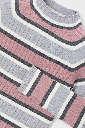 Kız Çocuk Dar Kalıp Yarım Balıkçı Yaka Çizgili Fitilli Triko Kazak - Çok Renkli | 7 Yaş