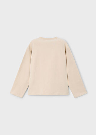 Mayoral Kız Çocuk Bej Çiçek Aplikeli Uzun Kollu Tişört 4004