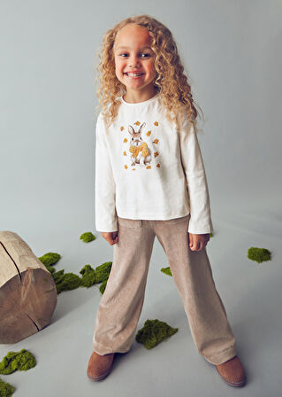 Mayoral Bej Kız Çocuk Baskılı Tişört 4009