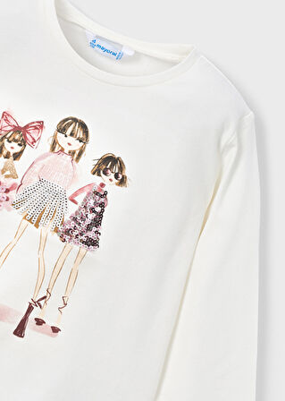 Mayoral Kız Çocuk Krem Uzun Kollu Tişört 4011