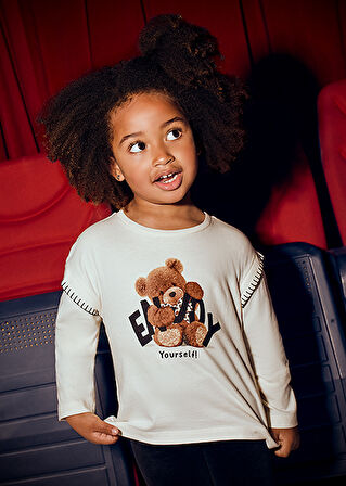 Mayoral Kız Çocuk Krem Baskılı Uzun Kollu Tişört 4012