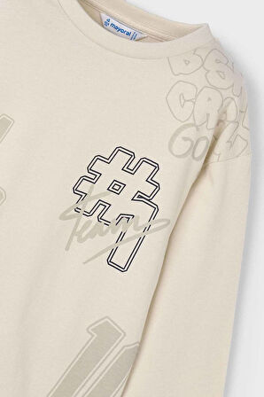 Erkek Çocuk Basketbol Temalı Grafik Baskılı Uzun Kollu T-Shirt - Bej | 4 Yaş