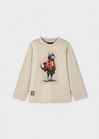 Mayoral Bej Erkek Çocuk Uzun Kollu Baskılı Tişört 4083