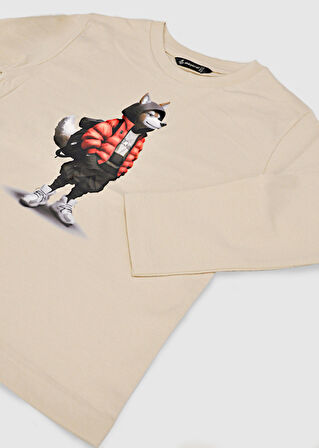 Mayoral Bej Erkek Çocuk Uzun Kollu Baskılı Tişört 4083