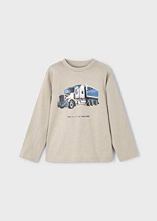 Mayoral Kahve Erkek Çocuk Baskılı Uzun Kolllu Tişört 4085