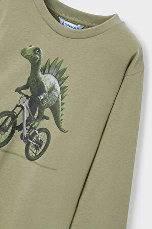 Erkek Çocuk Normal Kalıp Uzun Kollu Dinozor Baskılı T-Shirt - Yeşil | 3 Yaş