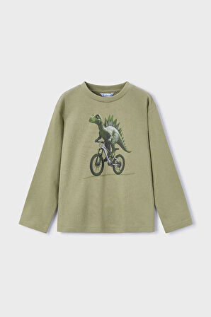 Erkek Çocuk Normal Kalıp Uzun Kollu Dinozor Baskılı T-Shirt - Yeşil | 5 Yaş
