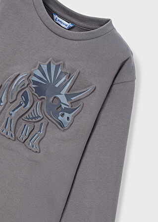 Mayoral Gri Erkek Çocuk Dinazor Kabartmalı Uzun Kollu Tişört 4089
