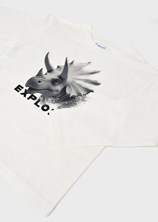 Mayoral Krem Erkek Çocuk Baskılı Uzun Kollu T-shirt 4090