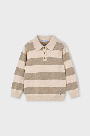 Erkek Çocuk Yün Karışımlı Polo Yaka Çizgili Triko Kazak - Kahverengi | 4 Yaş