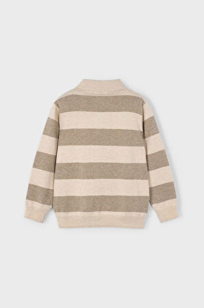 Erkek Çocuk Yün Karışımlı Polo Yaka Çizgili Triko Kazak - Kahverengi | 5 Yaş
