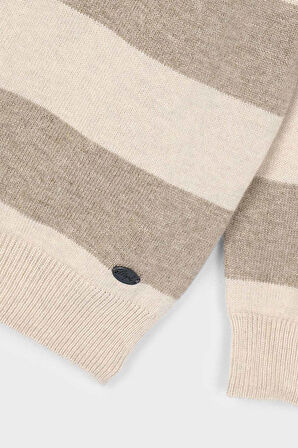 Erkek Çocuk Yün Karışımlı Polo Yaka Çizgili Triko Kazak - Kahverengi | 10 Yaş