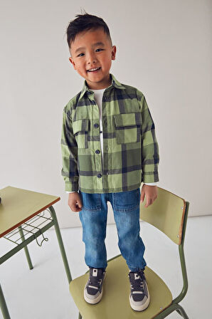 Erkek Çocuk Regular Fit Ekose Desenli Gömlek - Haki | 3 Yaş