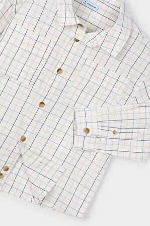 Erkek Çocuk Çift Cepli Ekose Desenli Gömlek - Krem | 7 Yaş