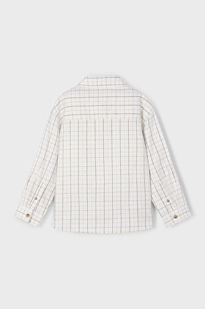 Erkek Çocuk Çift Cepli Ekose Desenli Gömlek - Krem | 8 Yaş