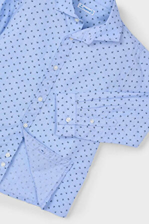 Erkek Çocuk Mikro Desenli Uzun Kollu Gömlek - Mavi | 10 Yaş