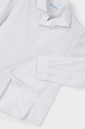 Erkek Çocuk Mikro Desenli Uzun Kollu Gömlek - Beyaz | 7 Yaş