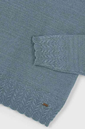 Kız Çocuk Ajur Detaylı Bisiklet Yaka Triko Kazak - Yeşil | 3 Yaş