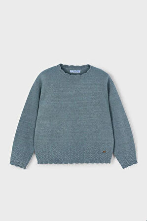 Kız Çocuk Ajur Detaylı Bisiklet Yaka Triko Kazak - Yeşil | 4 Yaş