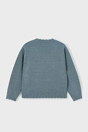 Kız Çocuk Ajur Detaylı Bisiklet Yaka Triko Kazak - Yeşil | 4 Yaş