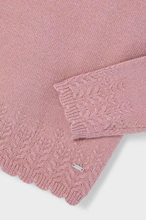 Kız Çocuk Normal Kalıp Fisto Yaka Ajurlu Triko Kazak - Gül Kurusu | 6 Yaş