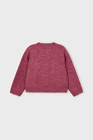 Kız Çocuk Payetli Taç İşlemeli Triko Kazak - Vişne | 3 Yaş