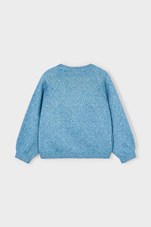 Kız Çocuk 3 Boyutlu Çiçek Aplikeli Triko Kazak - Mavi | 8 Yaş