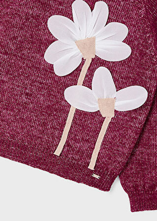 Mayoral Vişne Kız Çocuk Çiçek Aplikeli Kazak 4308