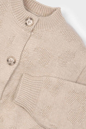 Kız Çocuk Balon Kol Jakar Desenli Triko Hırka - Bej | 5 Yaş