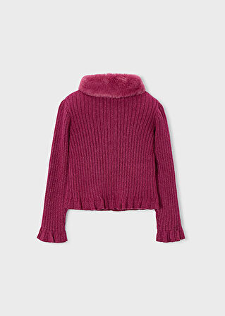 Mayoral Vişne Kız Çocuk Takma Kürk Yaka Hırka 4311