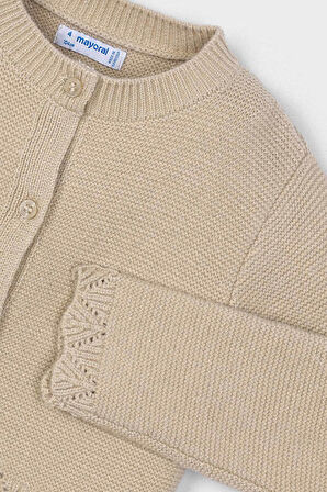 Kız Çocuk Simli Ajur Detaylı Kısa Triko Hırka - Bej | 3 Yaş