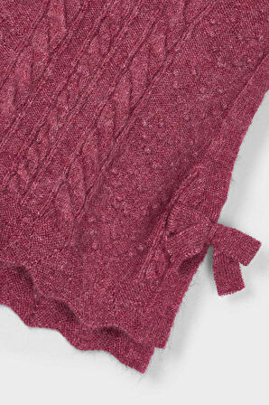 Kız Çocuk Yanları Fiyonklu Saç Örgüsü Desenli Triko Süveter - Vişne | 8 Yaş