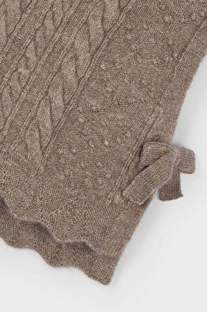 Kız Çocuk Yanları Fiyonklu Saç Örgüsü Desenli Triko Süveter - Kahverengi | 10 Yaş