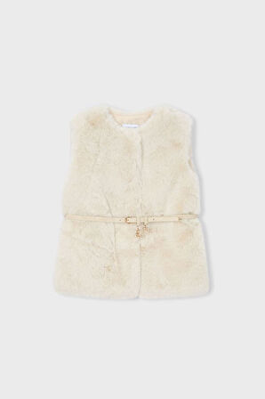 Kız Çocuk Kemerli Pelüş Yelek - Kum | 4 Yaş