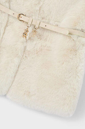 Kız Çocuk Kemerli Pelüş Yelek - Kum | 4 Yaş