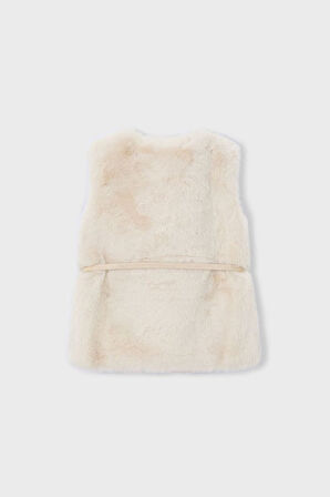 Kız Çocuk Kemerli Pelüş Yelek - Kum | 7 Yaş