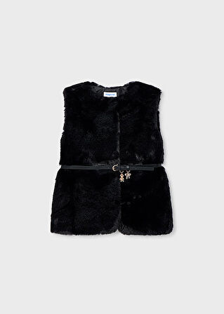 Mayoral Siyah Kız Çocuk Kemerli Kürk Yelek 4315